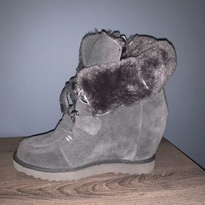 Atwell Chauncey Gray Suede Wedge Lace Up Bootie